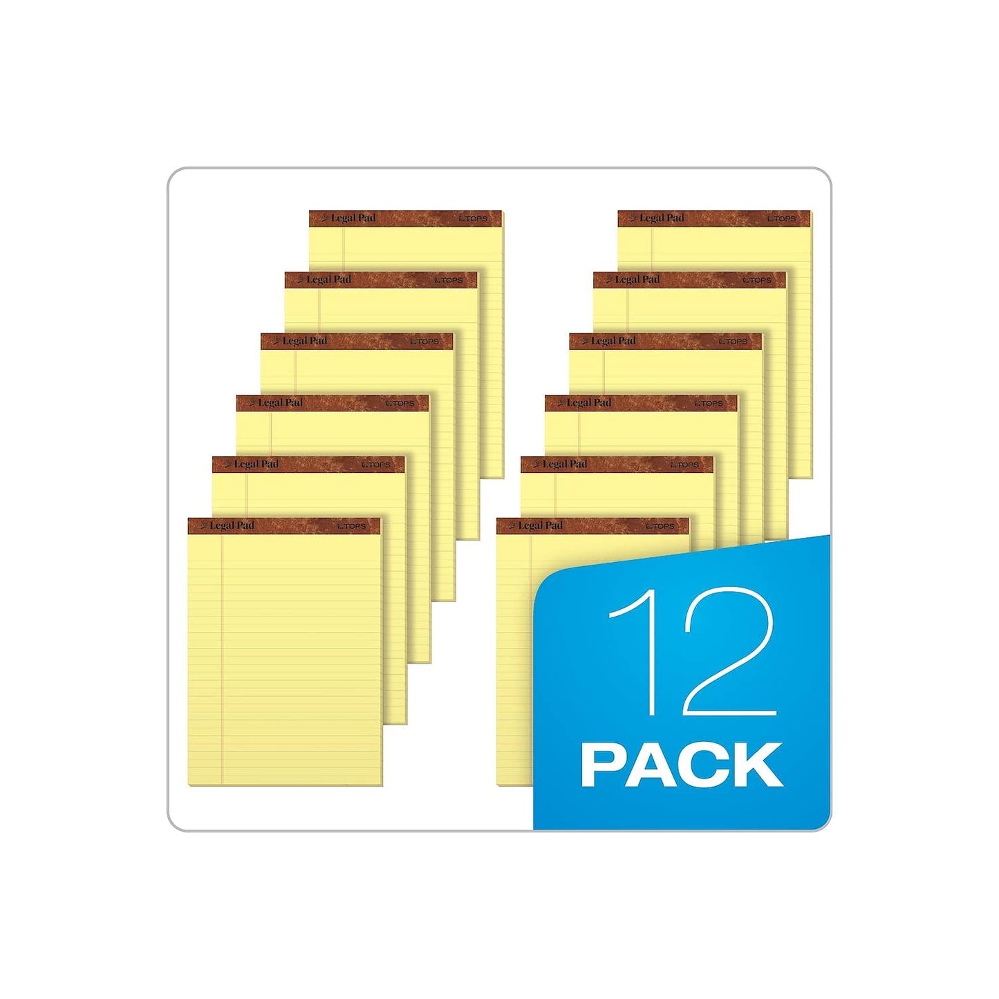 TOPS Legal Pad Notepad, 8.5" x 11.75", Wide Ruled, Canary, 50 Sheets/Pad, Dozen