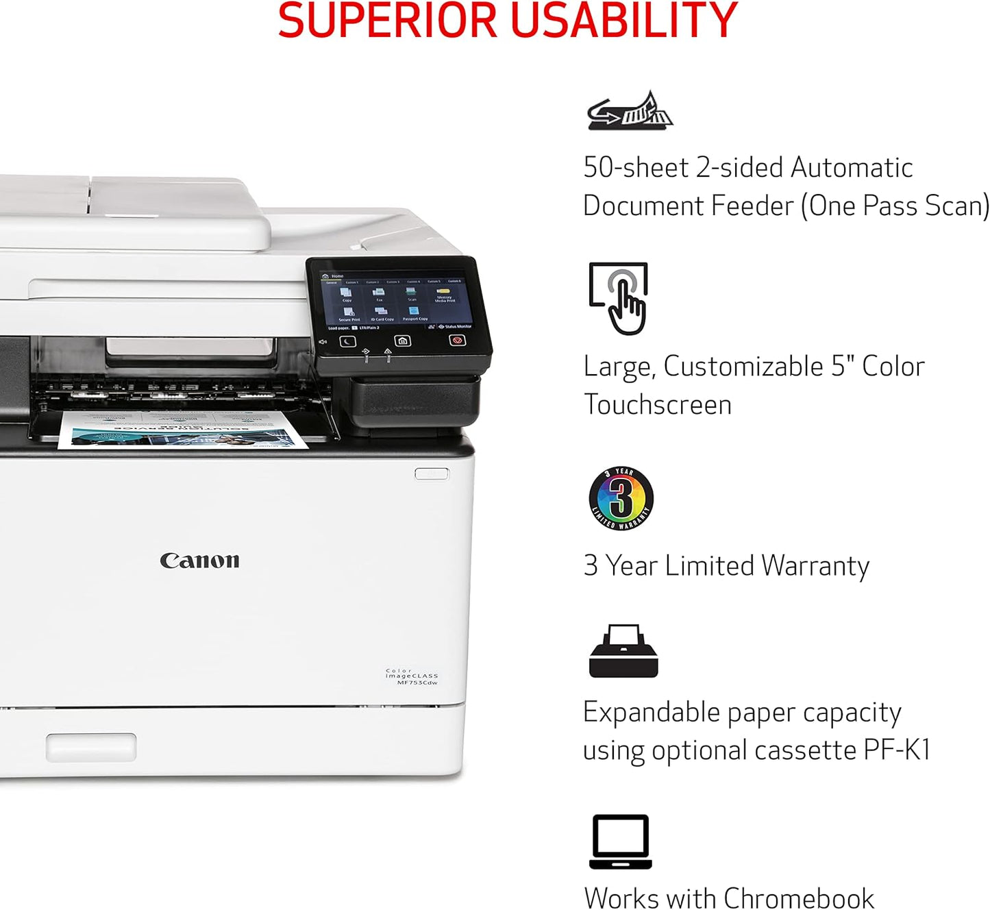 Canon imageCLASS MF751Cdw Wireless Color Laser Printer, All-In-One, Print, Scan, Fax, Copy