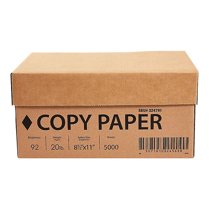 Staples White Box 8.5" x 11", Copy Paper 20 lbs., 92 Brightness, White, 5000 Sheets/Carton