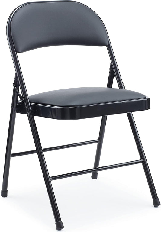 Staples Luxura Faux Leather Folding Chair, Black, 4/Pack