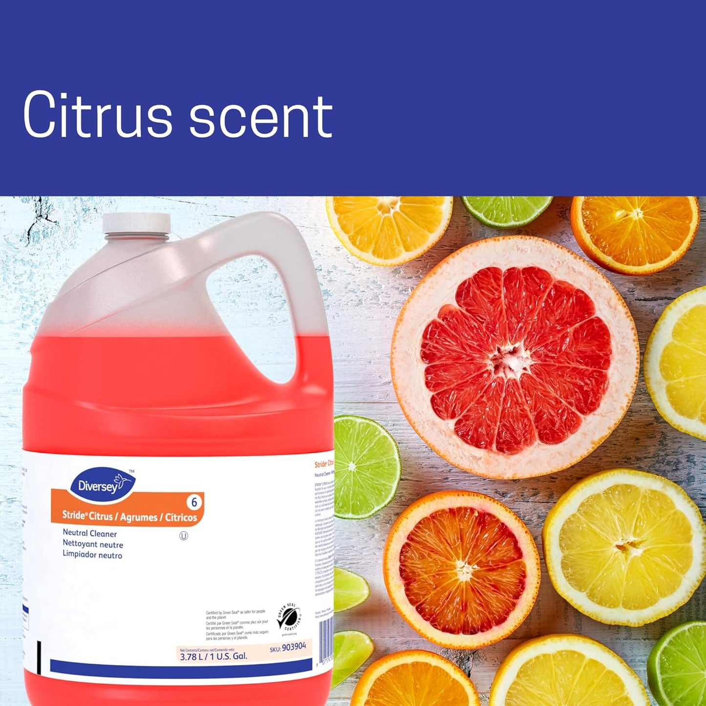 Diversey Stride Citrus Neutral Floor Cleaner, 1 Gallon, 4/Carton